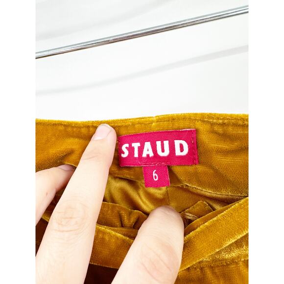 STAUD Tosca Pants in Ocher Yellow Marigold Velvet Trousers 6 NWT - Picture 4 of 7